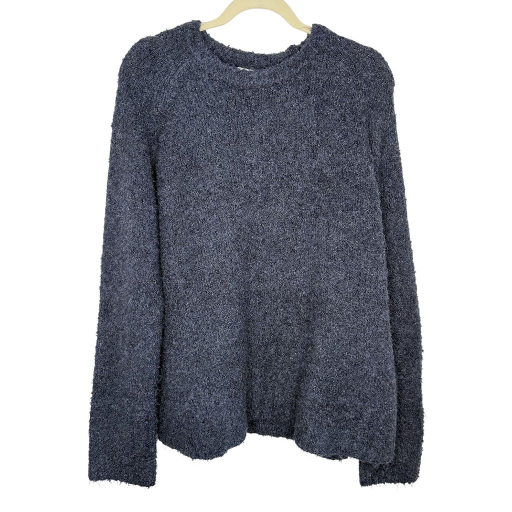 Foil Blue Textured Knit Crewneck Sweater, Xl